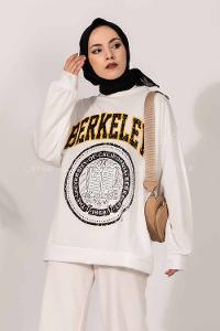 Modalamelif Bisiklet Yakalı Berkeley Yazı Baskılı Tunik Beyaz