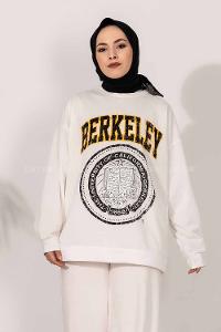 Modalamelif Bisiklet Yakalı Berkeley Yazı Baskılı Tunik Beyaz