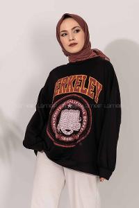 Modalamelif Bisiklet Yakalı Berkeley Yazı Baskılı Tunik Siyah