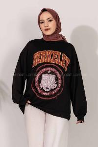 Modalamelif Bisiklet Yakalı Berkeley Yazı Baskılı Tunik Siyah