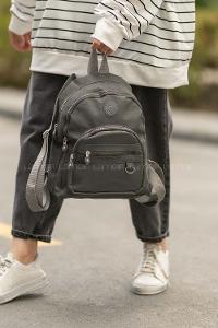 Modalamelif Çok Bölmeli Kırınkıl Kumaş Sırt Çantası Gri