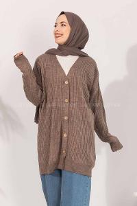 Modalamelif Düz Renk Fitilli Hırka Soft Kahve