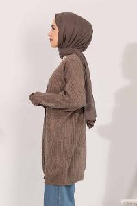 Modalamelif Düz Renk Fitilli Hırka Soft Kahve