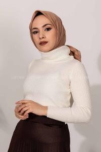 Modalamelif Fitilli Boğazlı Triko Kazak Krem