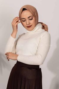 Modalamelif Fitilli Boğazlı Triko Kazak Krem
