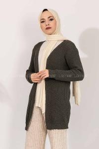 Modalamelif Fitilli Triko Hırka Haki Yeşil