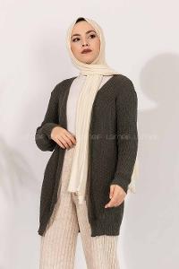 Modalamelif Fitilli Triko Hırka Haki Yeşil