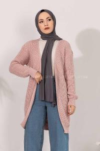 Modalamelif Fitilli Triko Hırka Pudra