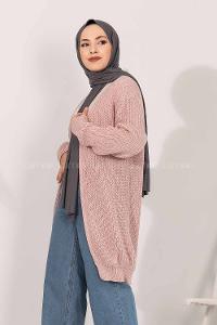 Modalamelif Fitilli Triko Hırka Pudra