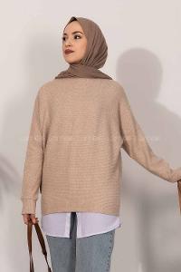 Modalamelif Fitilli Triko Kazak Bej