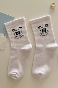Lamelif Gülümseyen Yüz Beyaz Çorap
