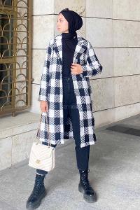 Modalamelif Kuşak Bağlama Detaylı Çift Cepli Kaban Siyah