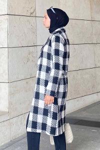 Modalamelif Kuşak Bağlama Detaylı Çift Cepli Kaban Siyah