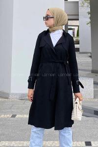 Modalamelif Kuşak Bağlamalı Omuz Apoletli Süet Trenç Siyah