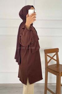 Modalamelif Önü Boydan Düğmeli Kapak Cep Detaylı Kesik Ceket Acı Kahve