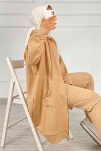 Modalamelif Önü Fermuarlı Kapşonlu İkili Takım Sütlü Kahve