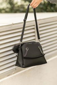 Modalamelif Ponpon Anahtarlıklı Çapraz Çanta Siyah