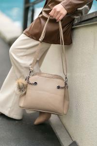 Modalamelif Ponpon Anahtarlıklı Çapraz Çanta Vizon