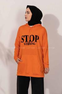 Modalamelif Stop Yazı Baskılı Sweat Oranj