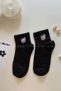 Lamelif Sweet Milk İnek Desenli Çorap Siyah