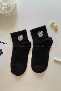 Lamelif Sweet Milk İnek Desenli Çorap Siyah