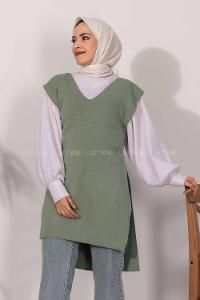 Modalamelif V Yaka Kuşak Bağlamalı Süveter Yelek Çağla Yeşili