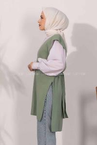 Modalamelif V Yaka Kuşak Bağlamalı Süveter Yelek Çağla Yeşili