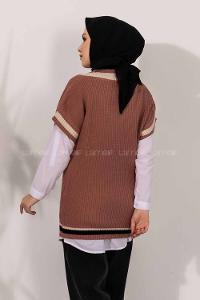 Modalamelif V Yaka Renk Garnili Triko Süveter Gül