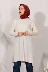 Modalamelif  V Yaka Yırtmaç Detaylı Salaş Tunik Beyaz