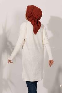 Modalamelif  V Yaka Yırtmaç Detaylı Salaş Tunik Beyaz