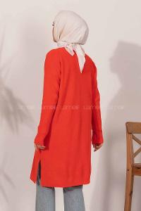 Modalamelif  V Yaka Yırtmaç Detaylı Salaş Tunik Kırmızı