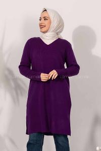 Modalamelif  V Yaka Yırtmaç Detaylı Salaş Tunik Mor