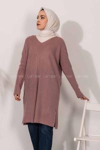 Modalamelif  V Yaka Yırtmaç Detaylı Salaş Tunik Pudra