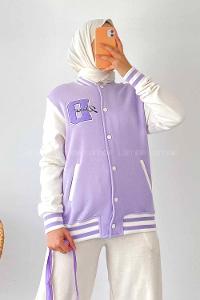 Modalamelif D Nakışlı Sırt Nakış İşlemeli Kolej Ceket Lila-Ekru