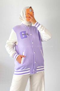 Modalamelif D Nakışlı Sırt Nakış İşlemeli Kolej Ceket Lila-Ekru