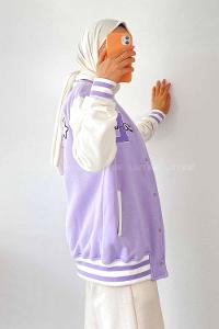 Modalamelif D Nakışlı Sırt Nakış İşlemeli Kolej Ceket Lila-Ekru