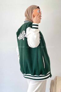 Modalamelif D Nakışlı Sırt Nakış İşlemeli Kolej Ceket Yeşil