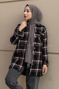 Modalamelif Ekose Desenli Çift Cepli Oduncu Gömlek Antrasit-Kırmızı