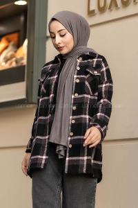 Modalamelif Ekose Desenli Çift Cepli Oduncu Gömlek Antrasit-Kırmızı