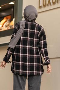 Modalamelif Ekose Desenli Çift Cepli Oduncu Gömlek Antrasit-Kırmızı