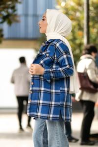 Modalamelif Ekose Desenli Çift Cepli Oduncu Gömlek Mavi