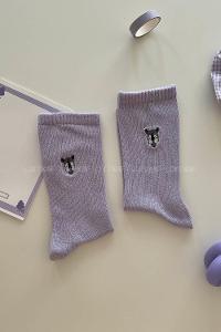 Modalamelif Figür Nakış İşlemeli Tenis Çorap Lila