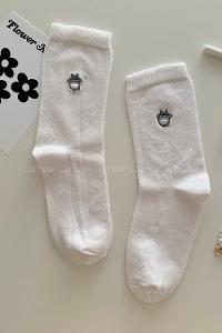 Modalamelif Figürlü Nakış İşlemeli Soket Çorap Beyaz