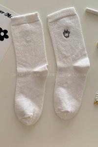 Modalamelif Figürlü Nakış İşlemeli Soket Çorap Beyaz