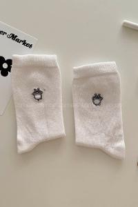 Modalamelif Figürlü Nakış İşlemeli Soket Çorap Beyaz