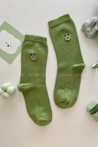 Modalamelif Figürlü Nakış İşlemeli Soket Çorap Yeşil
