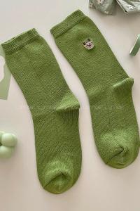 Modalamelif Figürlü Nakış İşlemeli Soket Çorap Yeşil