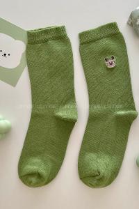 Modalamelif Figürlü Nakış İşlemeli Soket Çorap Yeşil