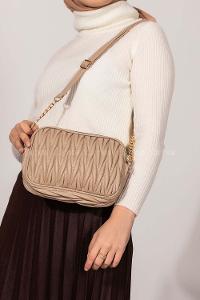 Lamelif Kadın Çok Bölmeli Kapitone Çapraz Çanta Vizonrengi