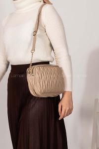 Lamelif Kadın Çok Bölmeli Kapitone Çapraz Çanta Vizonrengi